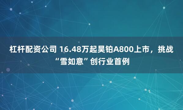 杠杆配资公司 16.48万起昊铂A800上市，挑战“雪如意”创行业首例
